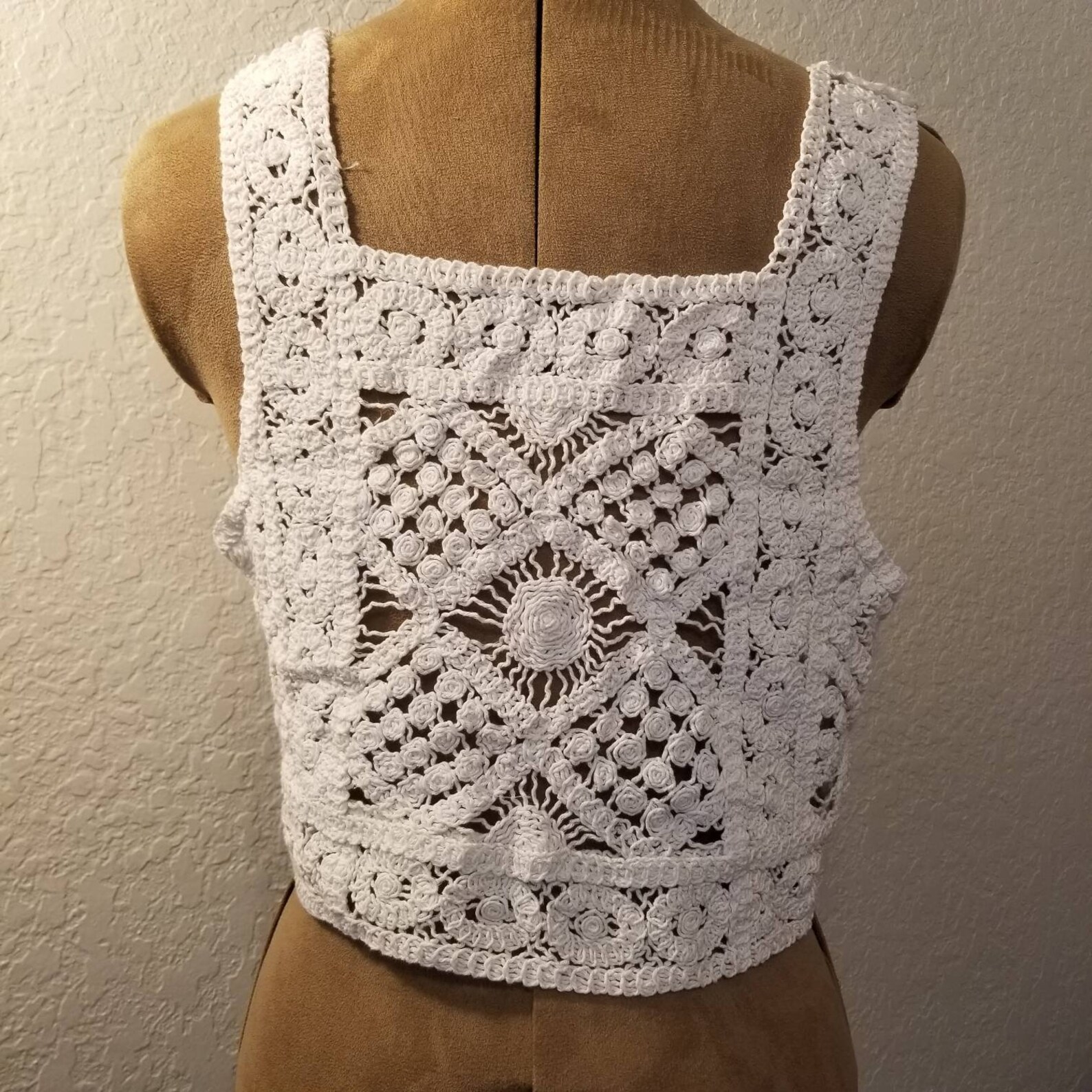 White crochet tank top cover up boho hippie style top Etsy