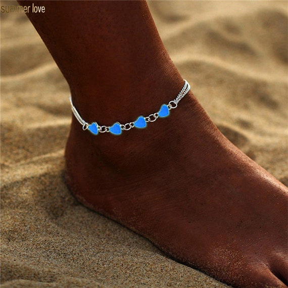 Luminous Heart Charm Anklet: Beach Fashion Alloy Foot Chain