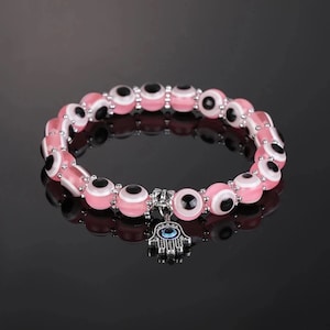 Turkse roze boze oog kralenarmband - Mal de Ojo - hamsa stretcharmband Hand van Fatima Good Luck & Protection
