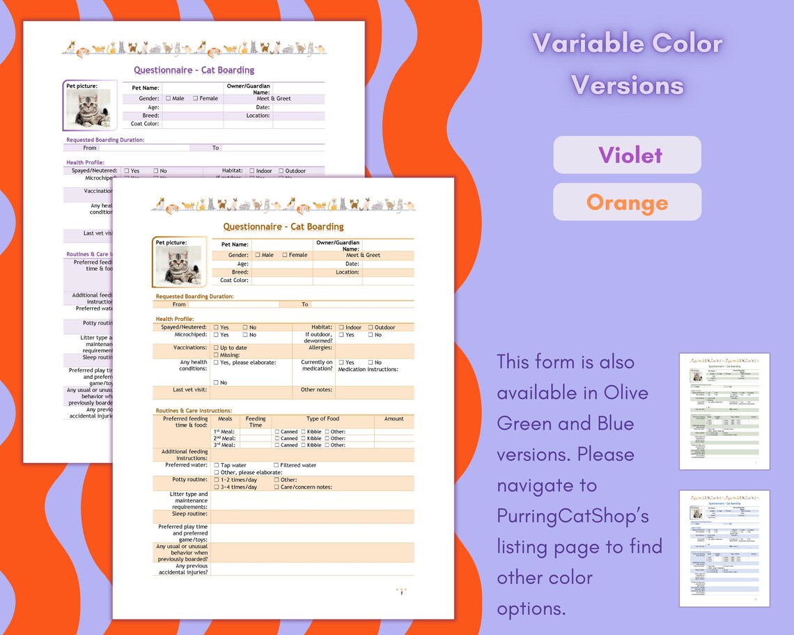 Cat Boarding Client Questionnaire: Pet Sitting Intake Form, Sitting ...