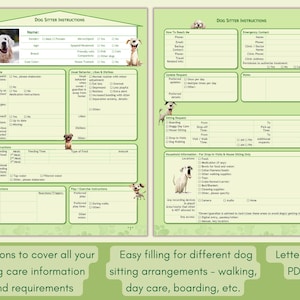 Dog Sitter Instructions Template, Pet Care Guide, Dog Walking ...