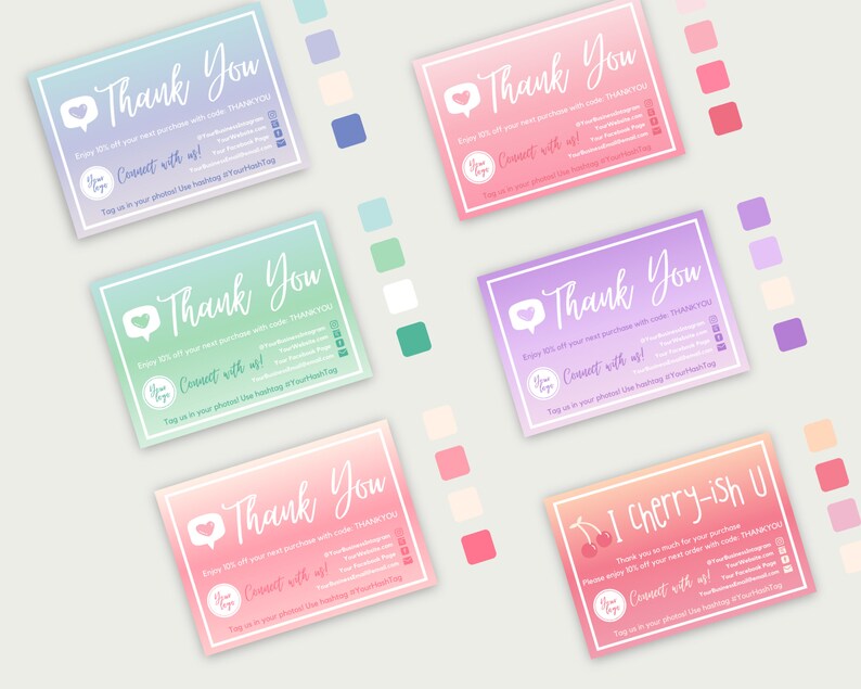 Editable &amp; Printable One-sided Gradient Thank You Card for - Etsy