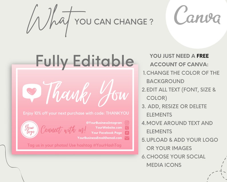 Editable &amp; Printable One-sided Gradient Thank You Card for | Etsy