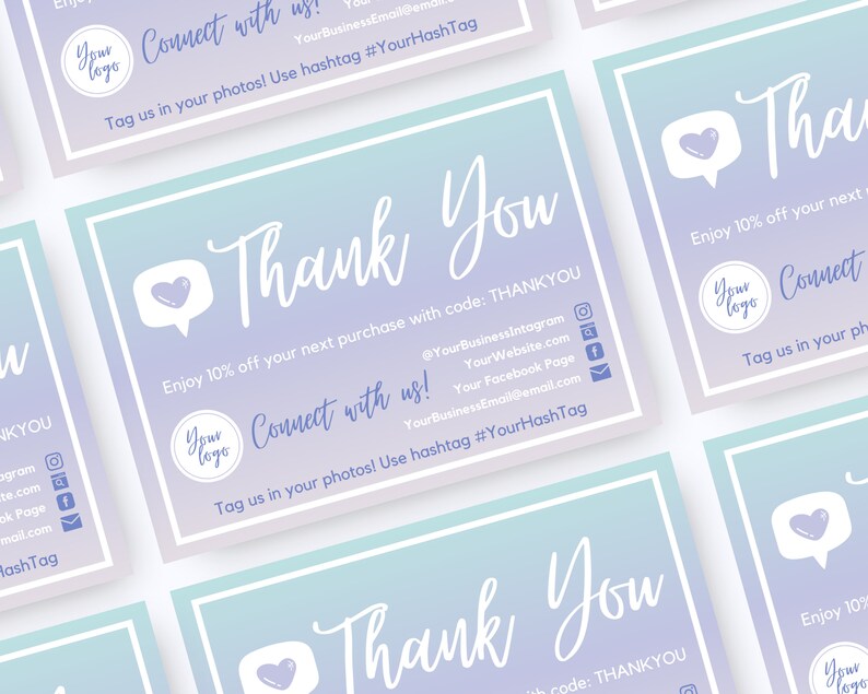 Editable &amp; Printable One-sided Gradient Thank You Card for - Etsy