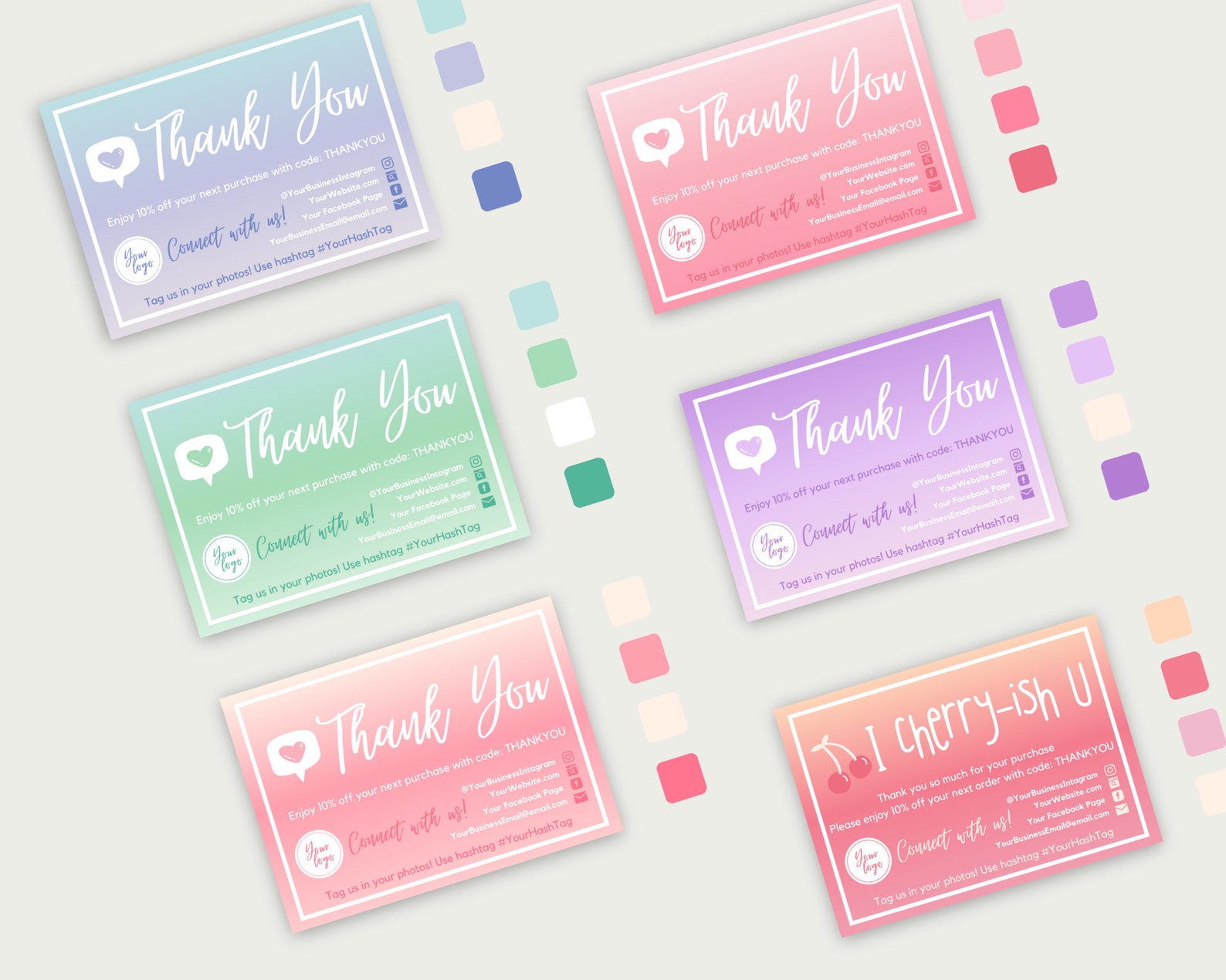 Editable &amp; Printable One-sided Gradient Thank You Card for | Etsy