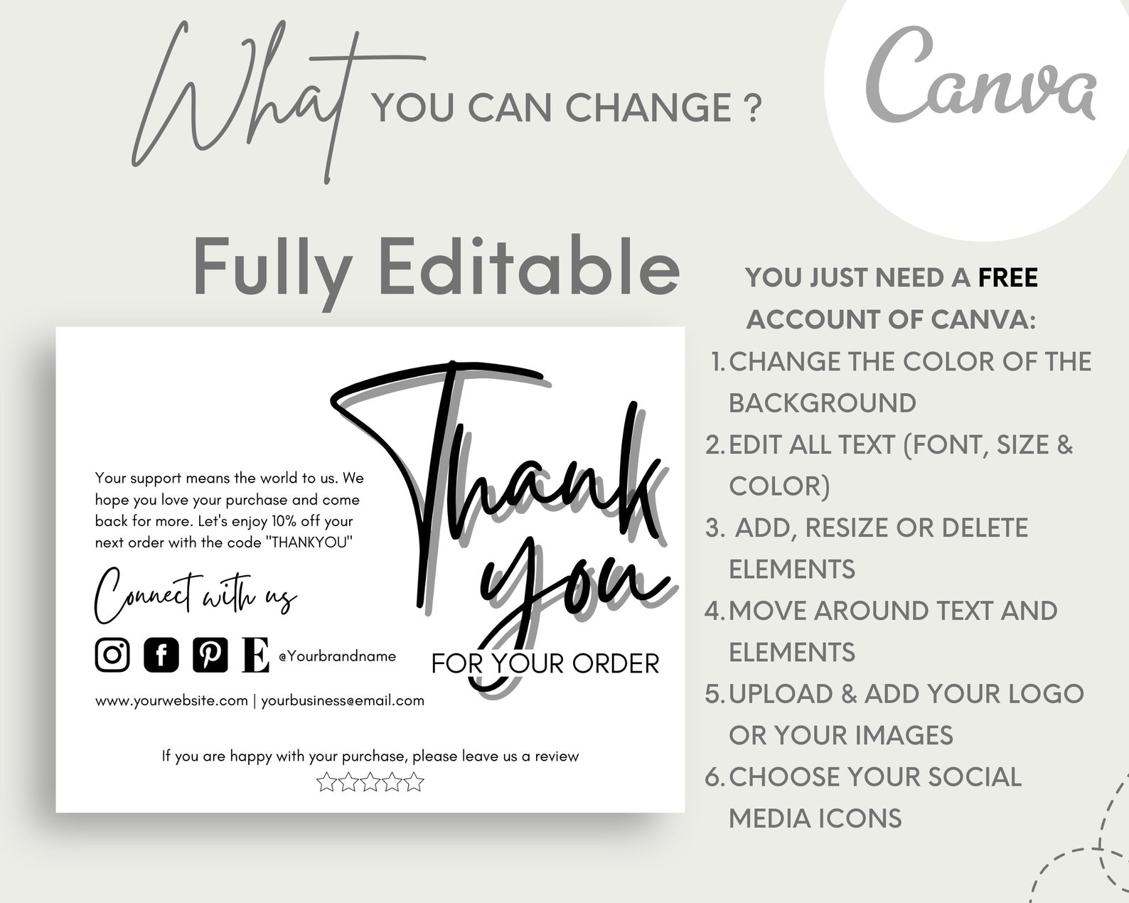 Editable & Printable One-sided Thank You Card for Your Small | Etsy