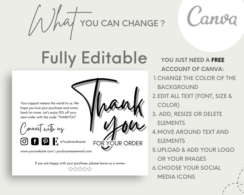 Editable &amp; Printable One-sided Thank You Card for Your Small | Etsy