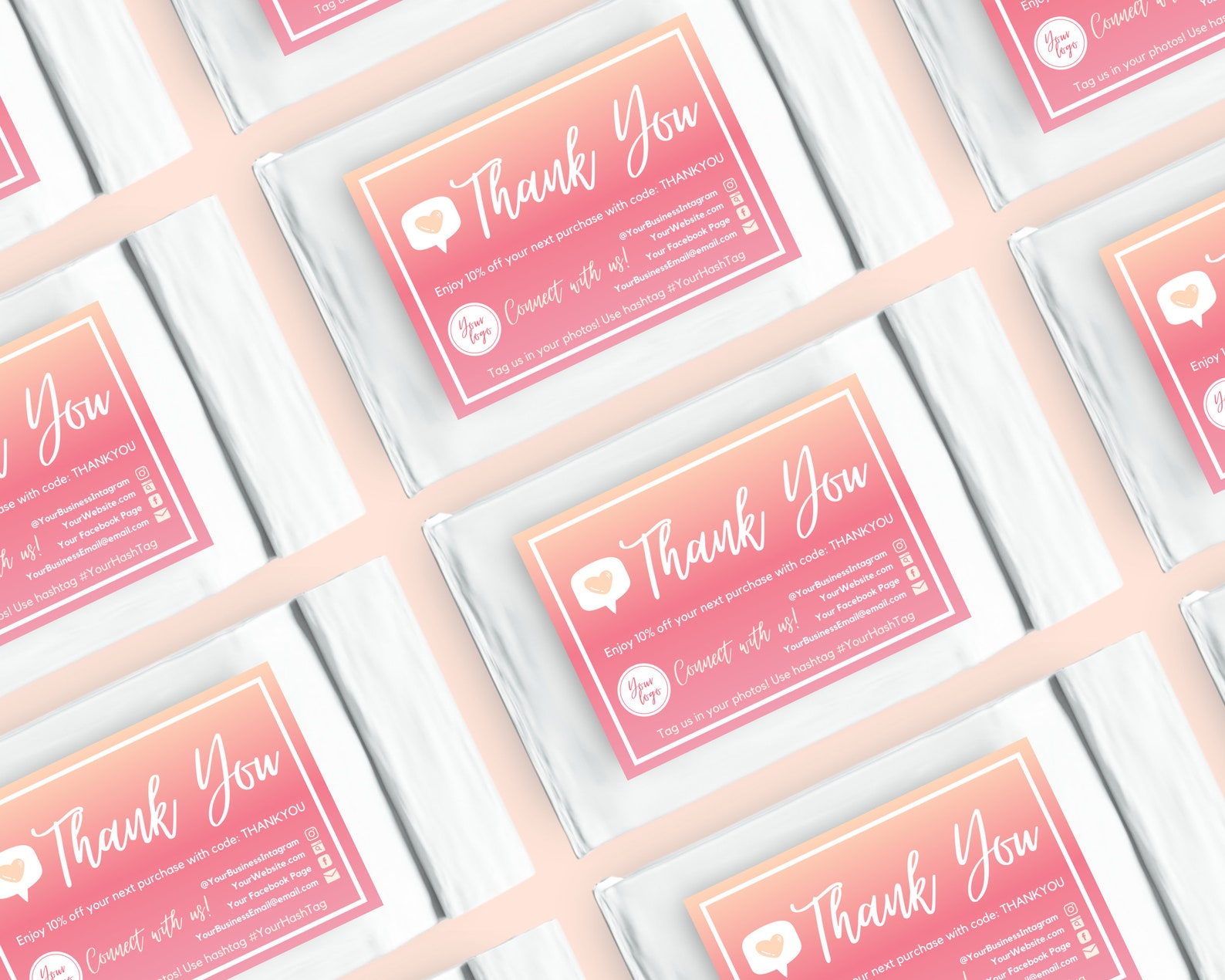 Editable &amp; Printable One-sided Gradient Thank You Card For | Etsy