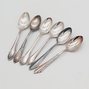 6 antique vintage spoons coffee spoons silver plated teaspoons #MIX11 shabby chic