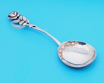 Vintage Antique Cream Spoon Hildesheimer Rose Silver Plated Spoon with Rose Flowers #tü2
