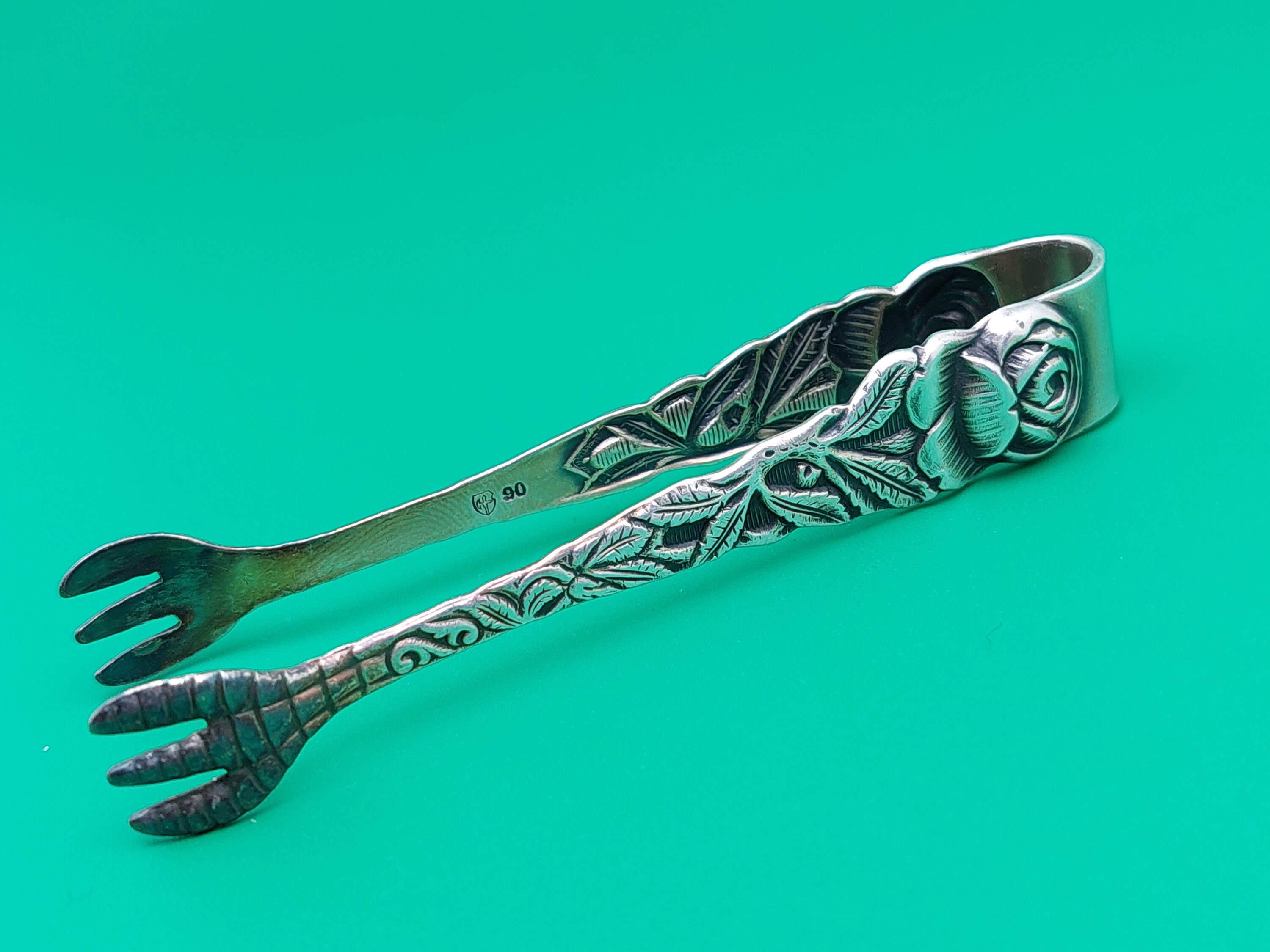 Pinces à Sucre Vintage URSS En Argent 875 Dorées - Décor Fleur élégant, Neuf Avec étiquettes