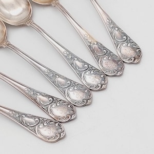 6 antique vintage spoons coffee spoons Rococo cutlery silver plated teaspoon #MIX22 shabby chic