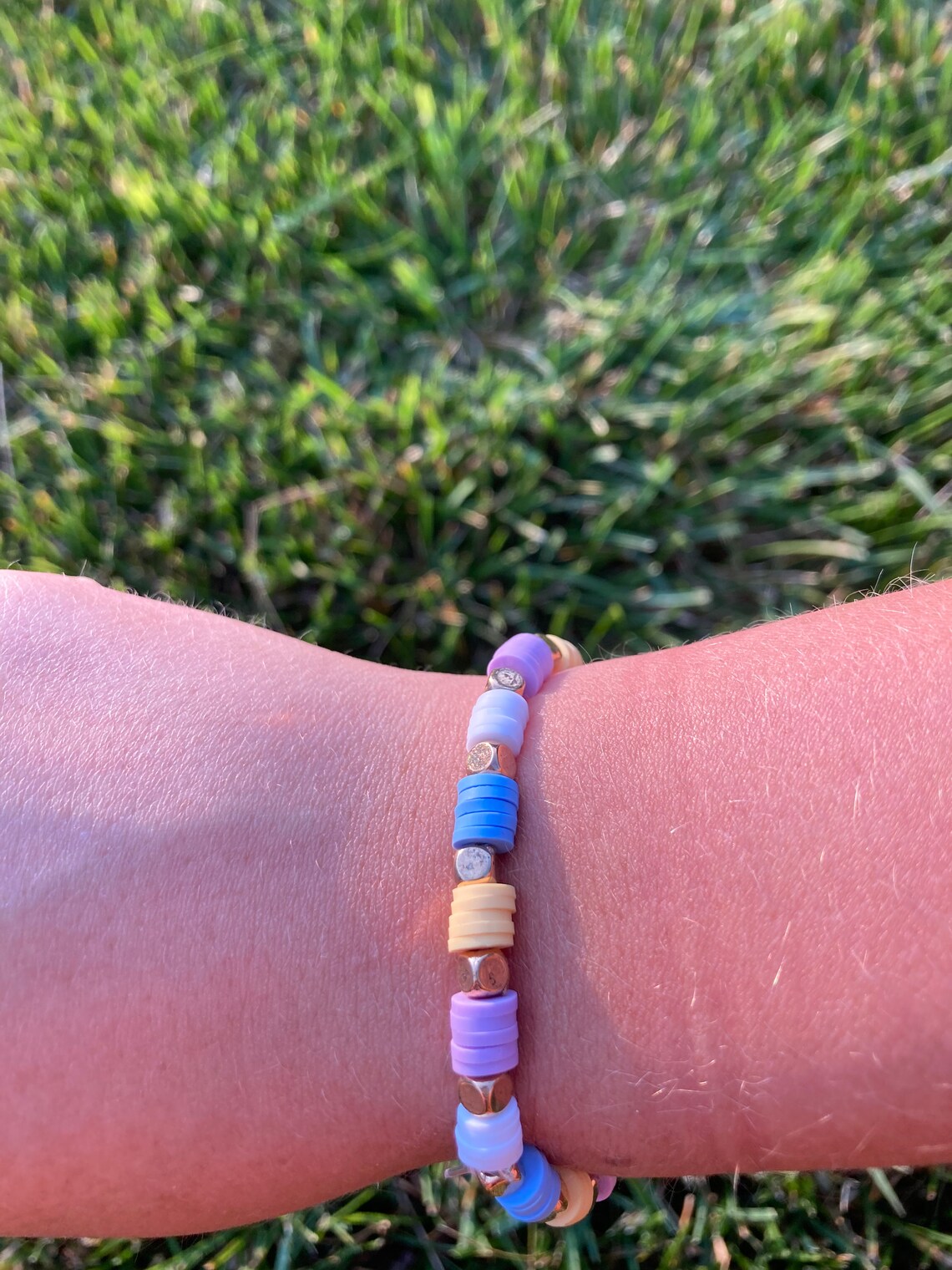 Flat bead bracelet with gold Etsy