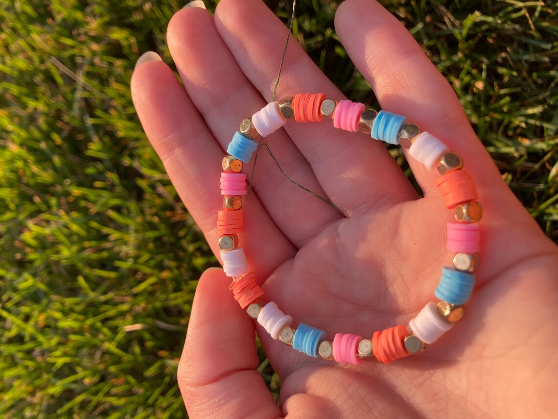 Flat bead bracelet with gold Etsy