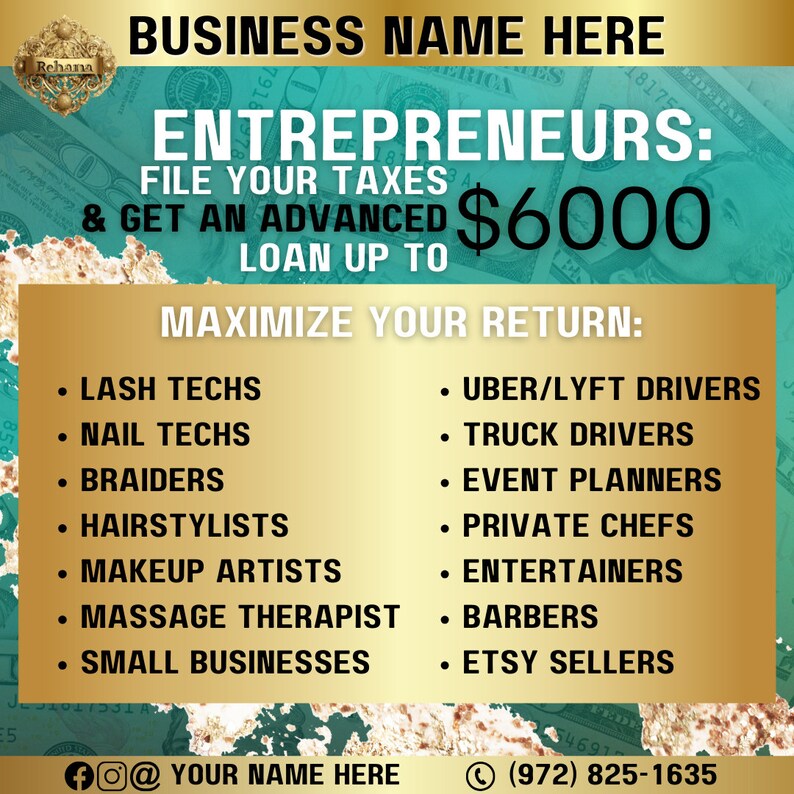 DIY Tax Preparer Flyer, Green/gold/black Etsy