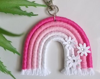 PINK OMBRE RAINBOW keyring with daisies