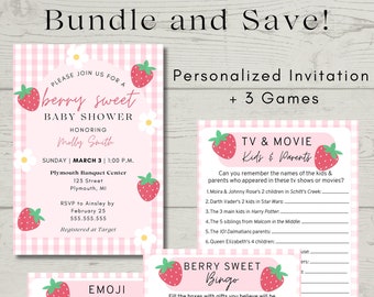 Berry Sweet Baby Shower Invitation & Game Bundle | Personalized | Spring / Summer Baby Shower Invite | Digital Download