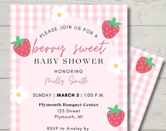 Berry Sweet Baby Shower Invitation | Personalized | Spring/Summer Baby Shower Invite | Strawberry Baby Shower | Digital Download