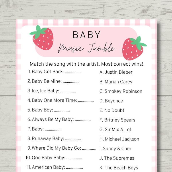 Jeu de Pêle-mêle Musique pour Baby Shower Sweet Berry | Jeux de baby shower | Baby Shower aux fraises | Fête prénatale printemps/été | Téléchargement numérique