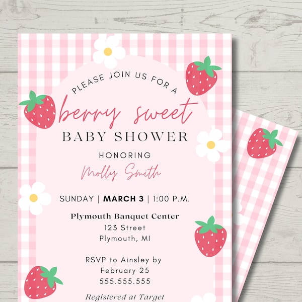 Berry Sweet Baby Shower Invitation | Personalized | Spring/Summer Baby Shower Invite | Strawberry Baby Shower | Digital Download