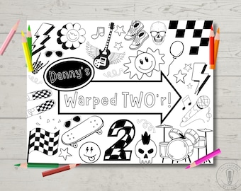 Warped TWO'r (Tour) Birthday Coloring Page | Warped Four | Birthday Activity | Birthday Decor | 2, 4 | Second, Fourth Birthday | 11x8.5