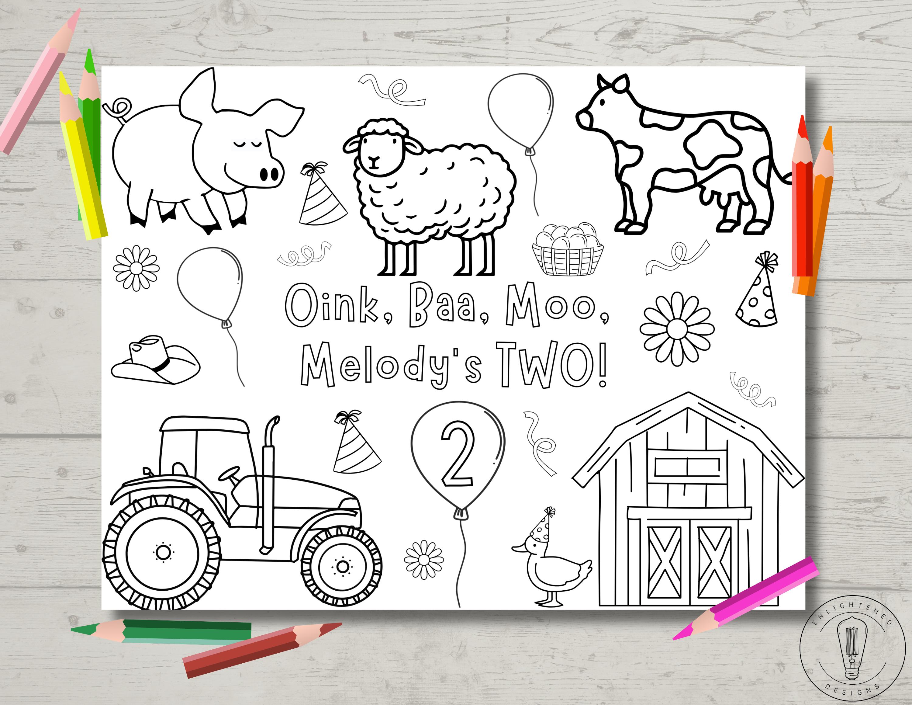 Oink, Baa, Moo, j'ai deux ans | Activité de fête d'anniversaire dans la basse-cour à la ferme | oink, gloussement, baa, moo | Décoration pour enfants | Cadeau cadeau