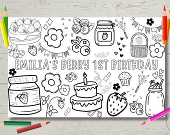 Coloriage pour le premier anniversaire d&#39;une petite baie | Activité d&#39;anniversaire | Décoration d&#39;anniversaire | Sweet One aux baies | 4-Toujours sucré | 17 x 11, 11 x 8,5 ou 7 x 5