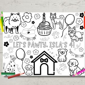 Let&#39;s Pawty Birthday Malseite | ZWEI Lass die Hunde Raus | Welpe | Bday Party Aktivität | Kinder Dekor | Goody Bag Favor | 11x8,5