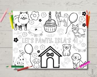 Anniversaire de Pawty à colorier | DEUX Laissez sortir les chiens | Chiot | Activité de fête d&#39;anniversaire | Décoration pour enfants | Cadeau cadeau cadeau | 11x8,5