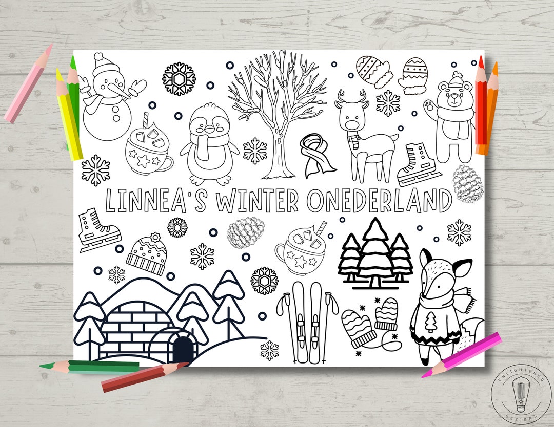 Winter Birthday Coloring Page Winter Onederland Bday Party Activity Kids Decor Goody Bag Favor ...