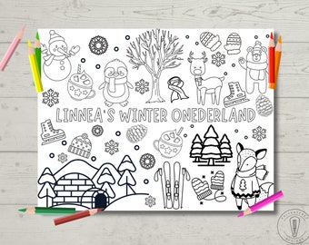 Winter Birthday Coloring Page | Winter Onederland | Bday Party Activity | Kids Decor | Goody Bag Favor | 11x8.5