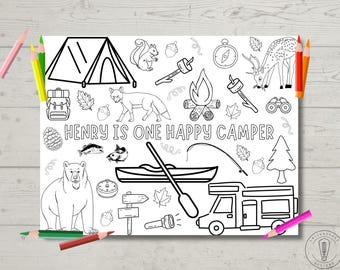 ONE Happy Camper Birthday Coloring Sheet | Personalized Birthday Activity Page | Bday Decor | First Birthday