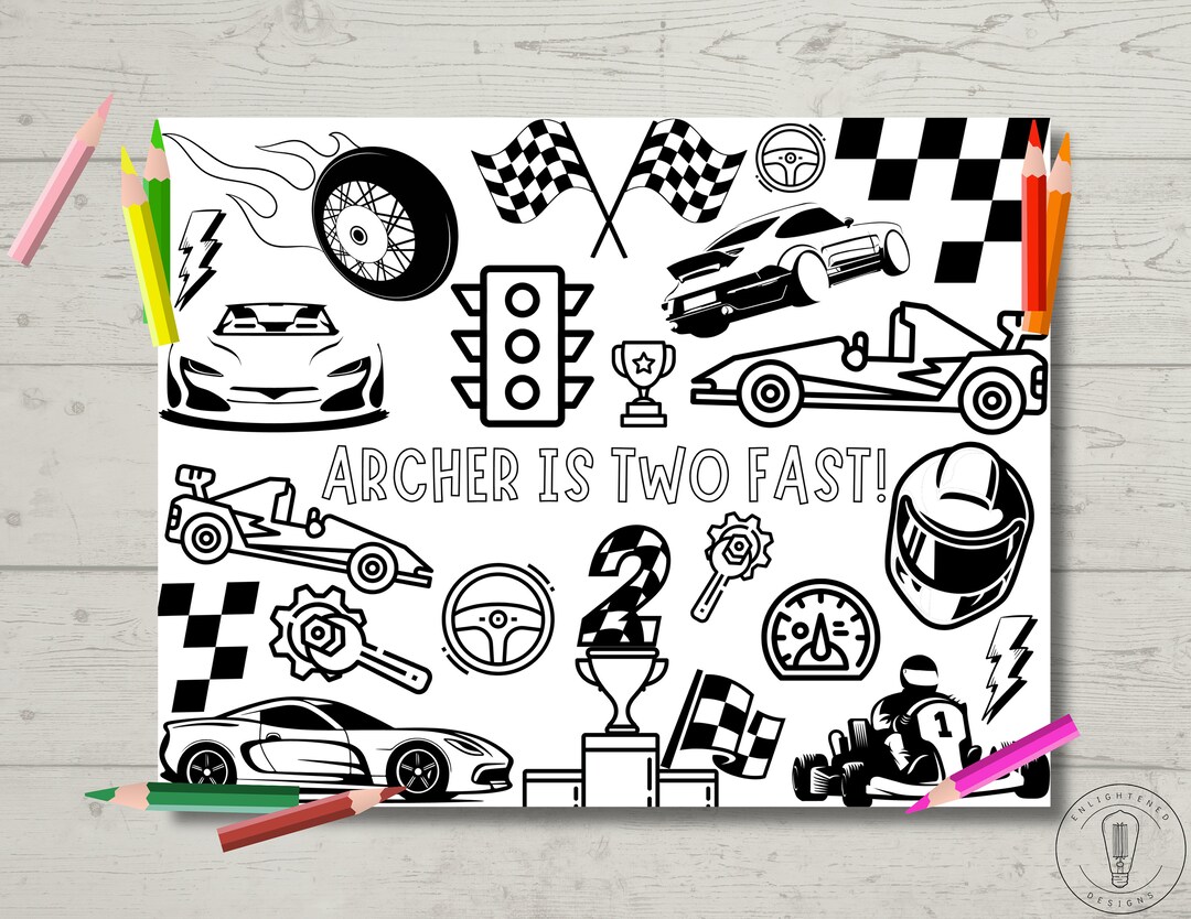 Racecar Birthday Coloring Page | Birthday Activity | Birthday Decor ...