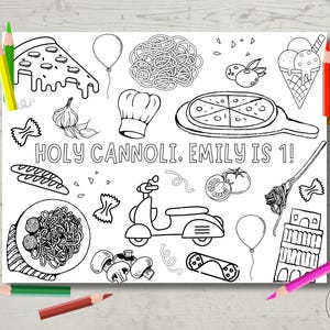 Folha de colorir de aniversário italiano | Atividade de cannoli sagrado | Ravioli sagrado | Festa de pizza | Jogo de aniversário | Decoração de aniversário | 11x8,5