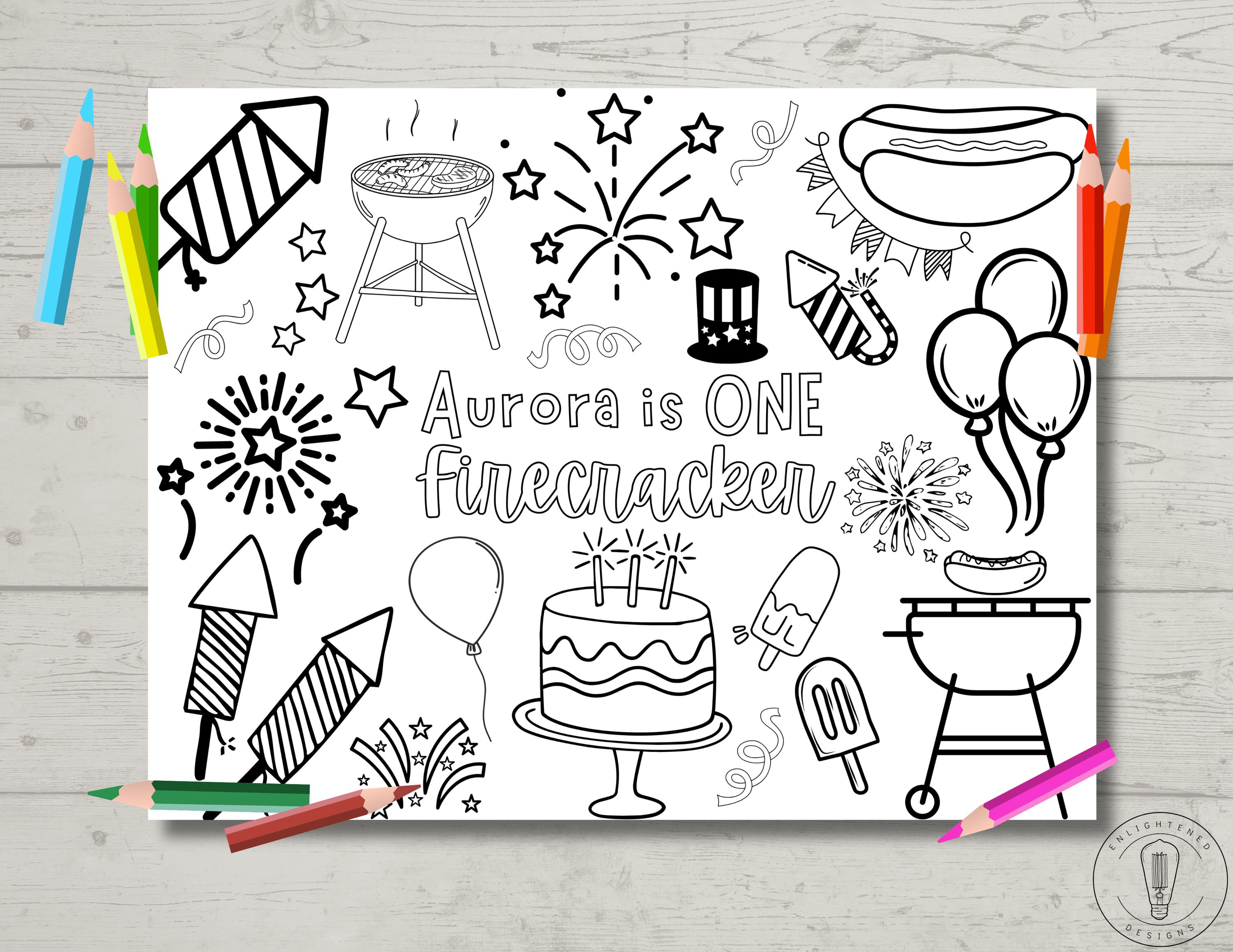 ONE Little Firecracker Birthday Coloring Page | 4th (fourth) of July ...