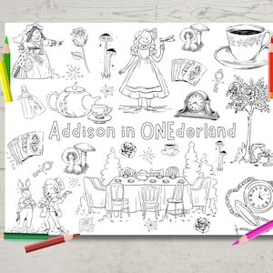 ONEderland Birthday Coloring Page | Birthday Activity | First Bday Decor | Alice in Wonderland Birthday | Tea Party | 11x8.5
