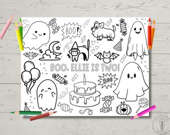 à colorier d&#39;anniversaire effrayant Boo | Activité d&#39;anniversaire | Décoration d&#39;anniversaire | J&#39;ai deux ans | Anniversaire Halloween | 11 x 8,5 po.