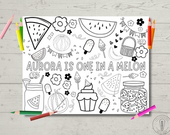 One in a Melon Birthday Coloring Page | Birthday Activity | First Birthday Decor | Watermelon Birthday | Spring Birthday Activity | 11x8.5