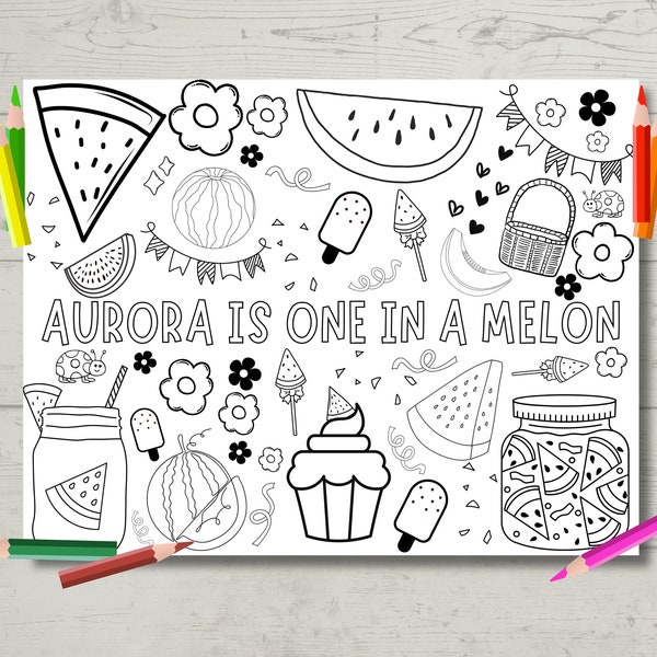 One in a Melon Birthday Coloring Page | Birthday Activity | First Birthday Decor | Watermelon Birthday | Spring Birthday Activity | 11x8.5