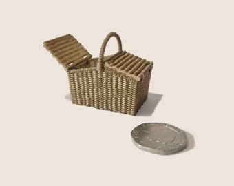 1:12 scale dollhouse wicker style picnic basket