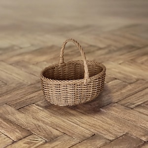1:12 Scale Dollhouse shopping Basket – Wicker Style, 3D Printed & Handpainted by Artist with PLA Plastic