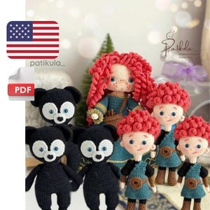 Peut inclure: Patron de crochet amigurumi PDF pour une fille aux cheveux roux, trois garçons et trois ours noirs. Le patron est disponible en téléchargement. Le patron s'appelle "patikul_" et est destiné aux jouets en crochet amigurumi.