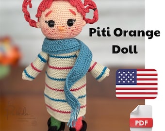 Patrón de muñeca naranja a crochet, patrón de muñeca amigurumi, PDF en inglés