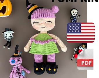 Crochet Pattern Witch Pumpkin Doll, Amigurumi Witch Pattern, English Pdf