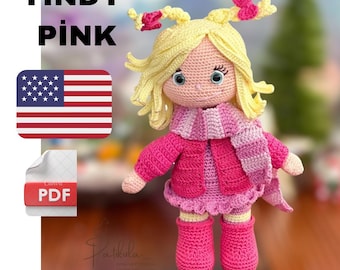 Crochet Christmas Pink Doll Pattern, Amigurumi Christmas Doll Pattern English Pdf
