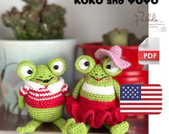 Crochet Frog Koko and Yoyo Pattern, Amigurumi Froggy Pattern, English Pdf