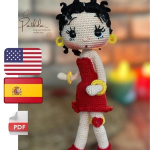 Crochet Pattern Betty Boop Boneca Bonita, Amigurumi Boneca Padrão, Inglês e Espanhol Pdf