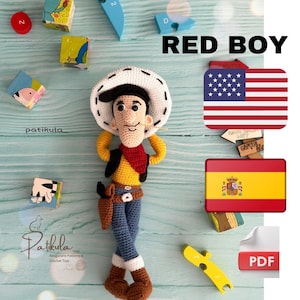 Virkmönster Cowboy Red Boy, Amigurumi Cowboymönster, engelska och spanska Pdf
