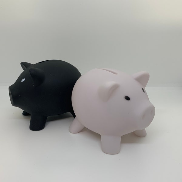 Personalised small hard plastic piggy bank with bung