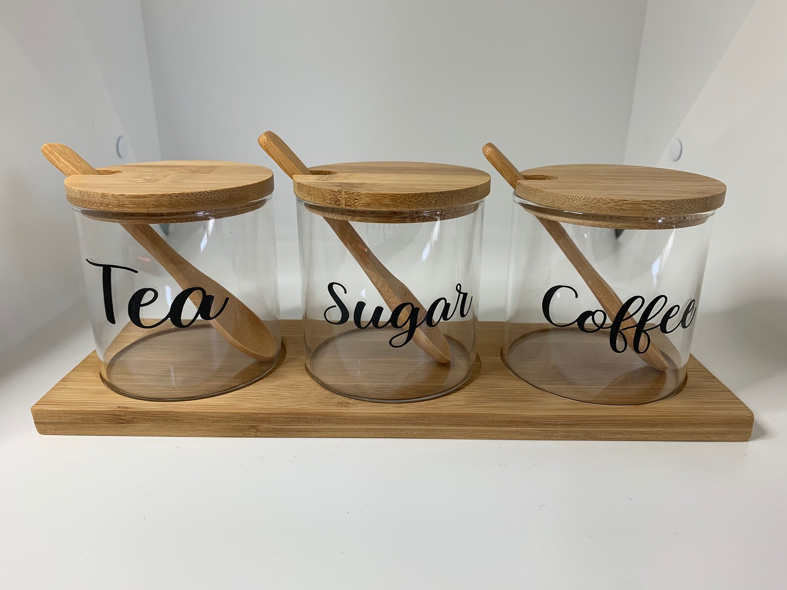Personalised 3 X Glass Storage Jars With Tray and Spoons Etsy